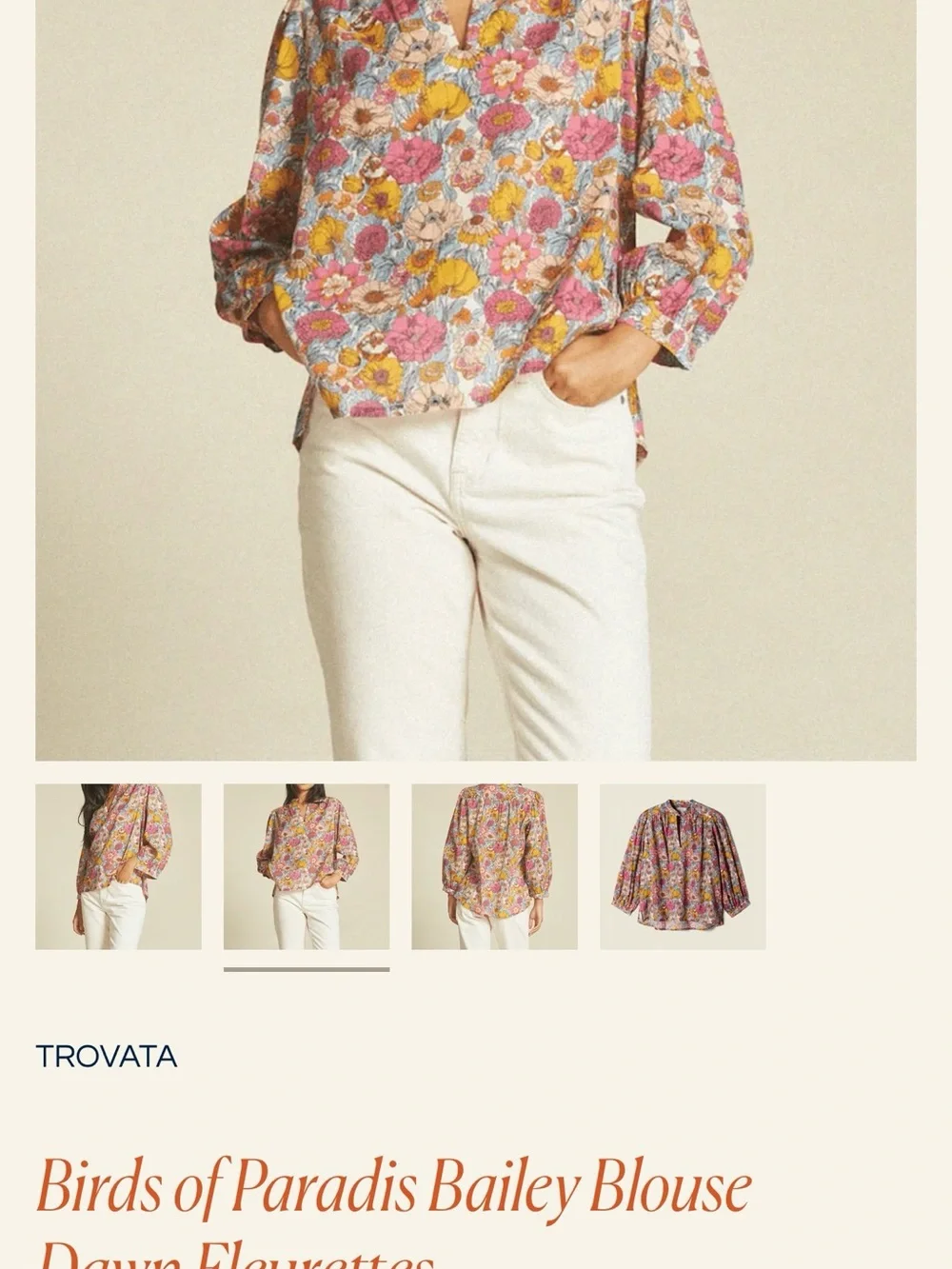 Trovata Birds of Paradise Bailey Blouse Dawn Fleurettes XS - Picture 1 of 4